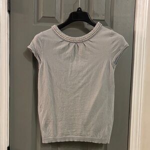 Elegant Gray Pearl-Embellished Women's Top